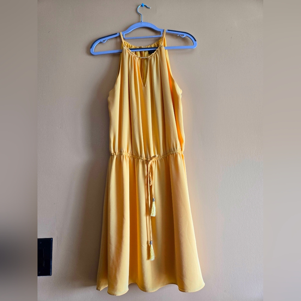 White House Black Market Yellow Midi Dress with Tassel